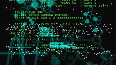 Futuristic Data Processing Code with Green Hexagons