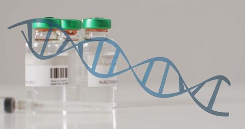 DNA Strand and Vaccine Vials Illustrating Genetic Science