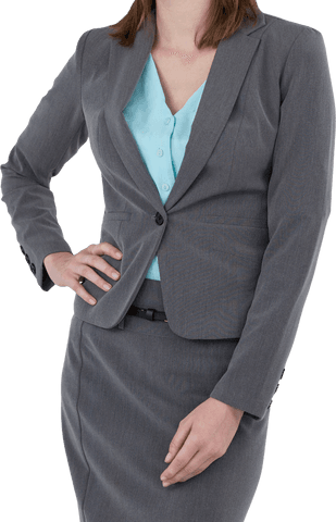 Confident Businesswoman in Gray Suit on Transparent Background