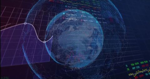 Futuristic digital globe with analytics hologram