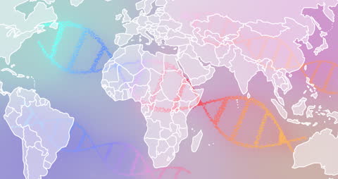 Animated DNA Strands Over World Map Concept