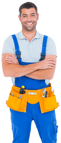 Happy Repairman in Blue Overalls with Transparent Background - Download Free Stock Videos Pikwizard.com