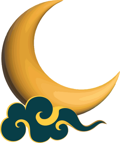 Transparent crescent moon with elegant swirling cloud design