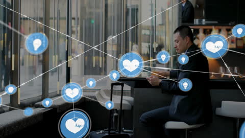 Businessman Connecting with Digital Network in Urban Office