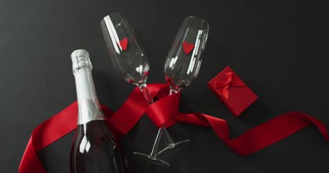 Champagne and Gift with Red Ribbon Celebrating Valentine's Day - Download Free Stock Images Pikwizard.com