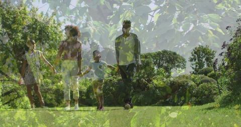 Family Enjoying Nature Walk on Sunny Day with Greenery Overlay - Download Free Stock Images Pikwizard.com