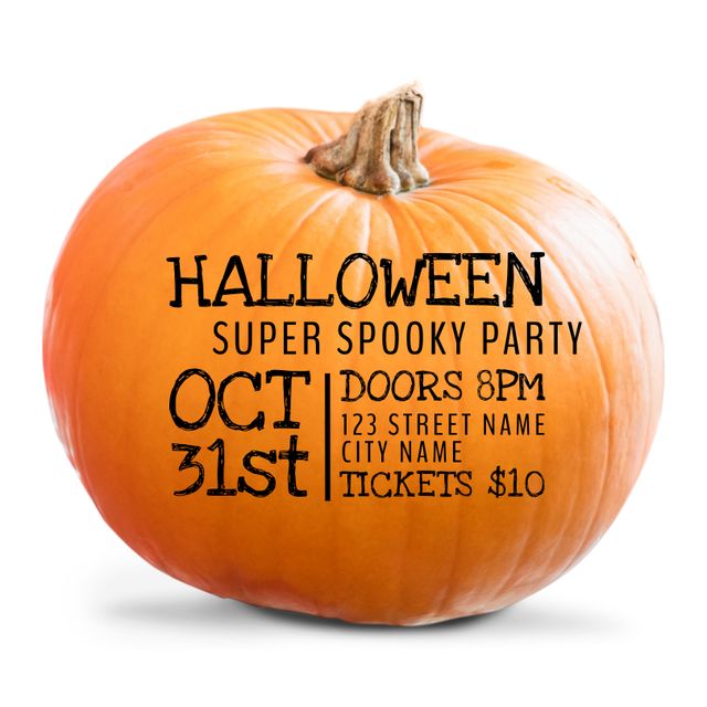 Halloween Party Invitation on Pumpkin with Event Details - Download Free Stock Templates Pikwizard.com