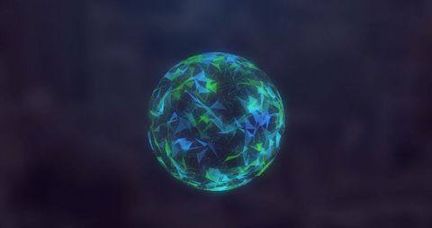 Floating Glowing Sphere in Abstract Digital Environment