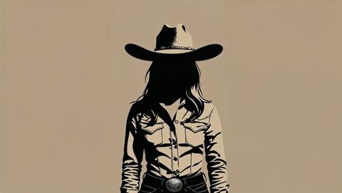 Western fashion silhouette of stylish cowgirl in hat