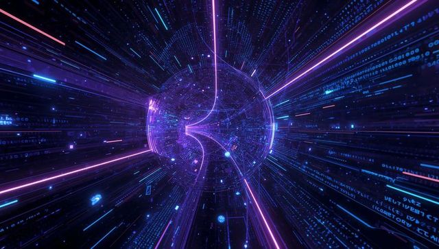 Neon Data Sphere in Virtual Cyberspace with Futuristic Glow