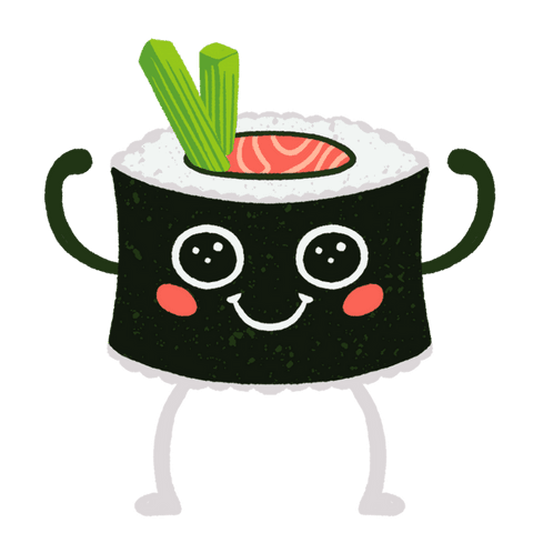 Smiling sushi roll with transparent background and cheerful expression