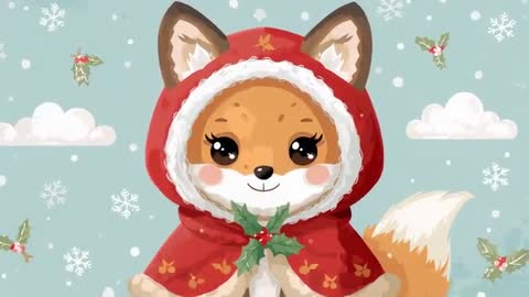 Close-up video showing fox wearing red hooded cloak with holly clasp smiling and facing camera in sn