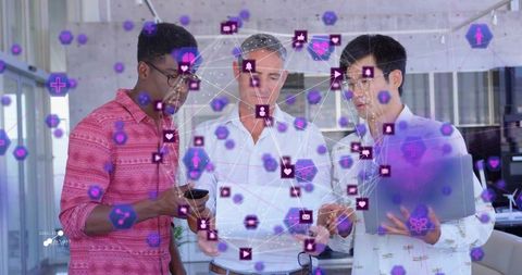 Multicultural team using augmented reality network visualization for office collaboration