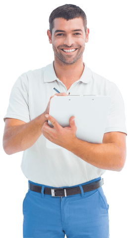 transparent background smiling man writing on clipboard - Download Free Stock Videos Pikwizard.com