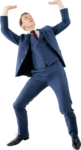 surprised businessman in blue suit holding invisible object, transparent background - Download Free Stock Videos Pikwizard.com