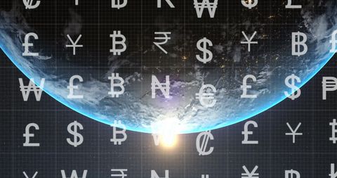 Digital Currency Symbols Over Global Sunrise Background - Download Free Stock Images Pikwizard.com