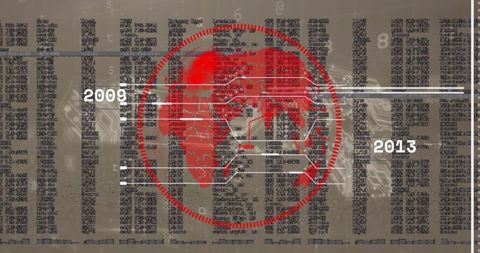 Digital World Map in Red with Data and Trade Links Overlay