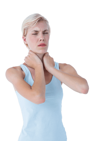 woman experiencing neck pain with hands clutched on neck transparent - Download Free Stock Videos Pikwizard.com
