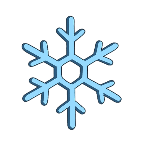 Flat transparent blue snowflake icon with six arms