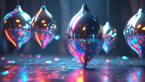 Cool futuristic metallic ornaments with vibrant neon reflections