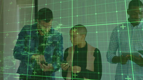 Team Engaging with Digital Interface and Data Processing