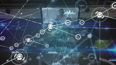 Global Networking: Businessman Interacting with Digital Data Interfaces