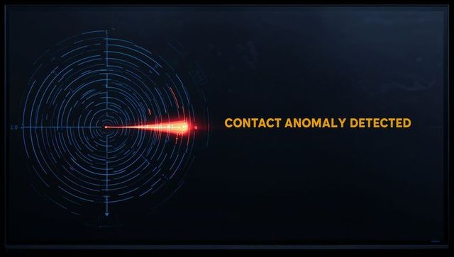 Futuristic radar interface displaying contact anomaly with glowing red blip and grid