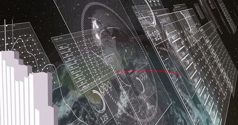 Futuristic hud panels orbiting earth in space
