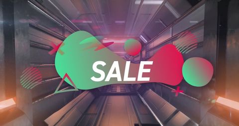 Dynamic sale banner in futuristic tunnel setting