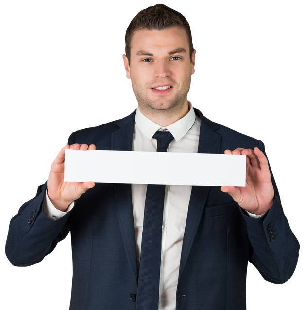 Happy Businessman Holding Blank Transparent Card Isolated on White Background - Download Free Stock Videos Pikwizard.com