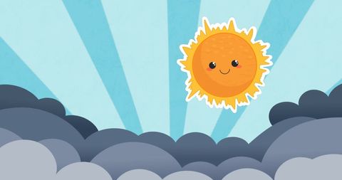 Happy Sun Cartoon Shining Above Fluffy Clouds - Download Free Stock Images Pikwizard.com