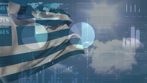Greek Flag Overlay with Financial Data Visualization
