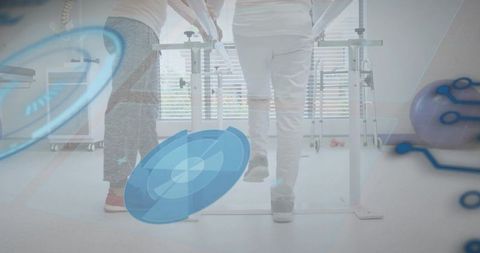 Walking recovery using parallel bars with therapist assisting and digital health interface