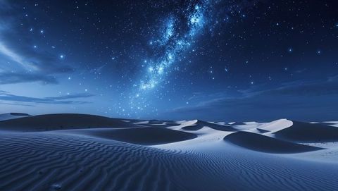 Starry Desert Night with Milky Way Over Sand Dunes