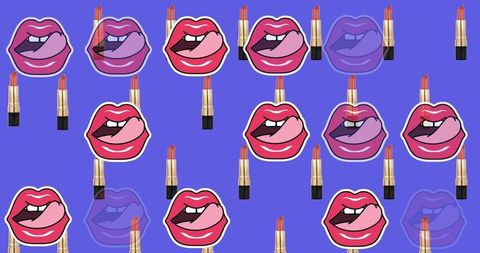 Colorful Lips and Lipstick Pop Art Pattern on Blue Background - Download Free Stock Images Pikwizard.com
