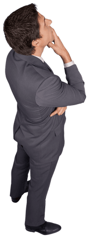 Transparent businessman pondering idea power pose