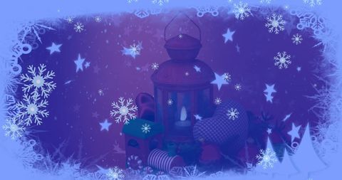 Festive Snowflakes Over Vintage Christmas Lantern