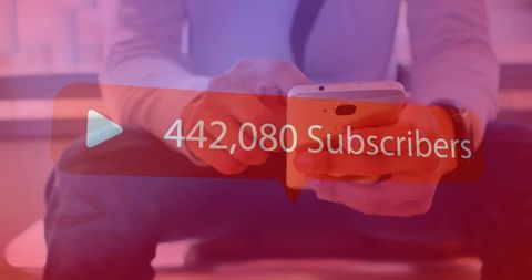Man tracking social media subscribers on smartphone
