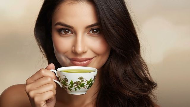 Elegant hispanic woman enjoying herbal tea for wellness and relaxation