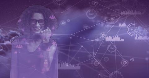 abstract digital interface with woman analyzing data connections - Download Free Stock Images Pikwizard.com