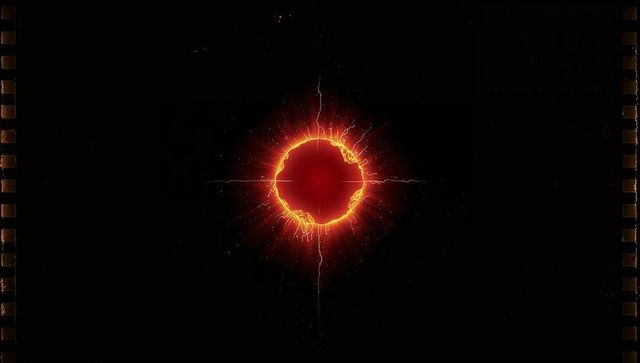 Radiating Glowing Red Core with Neon Arcs in Darkness