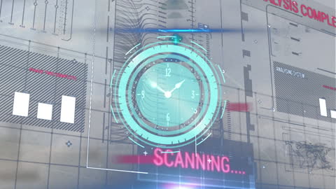 High-tech Clock with Digital Data Overlay Animation