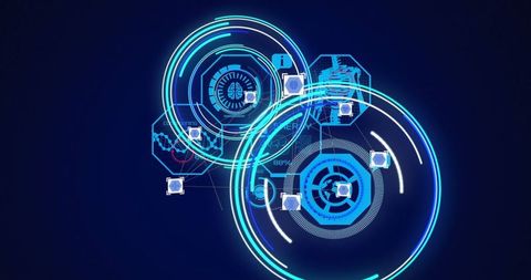Futuristic digital interface with scanning holographic elements