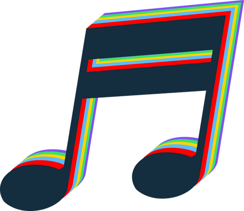 Stylized eighth note music icon on transparent background