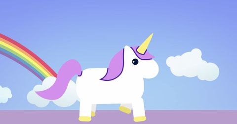 Cartoon Unicorn with Rainbow on Blue Background - Download Free Stock Images Pikwizard.com