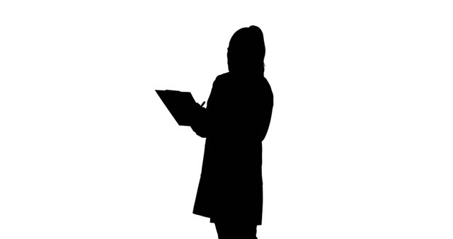 Silhouette of a Female Doctor Holding a Clipboard in Thought - Download Free Stock Images Pikwizard.com