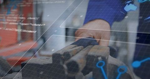 Gripping metal bar in bench vise with augmented reality overlay for industrial precision