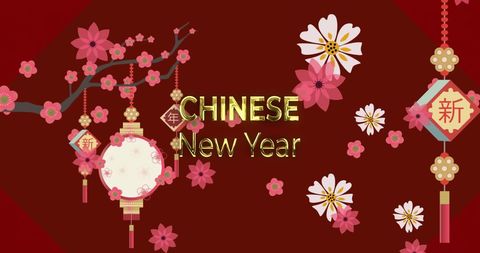 Festive chinese new year background with cherry blossoms