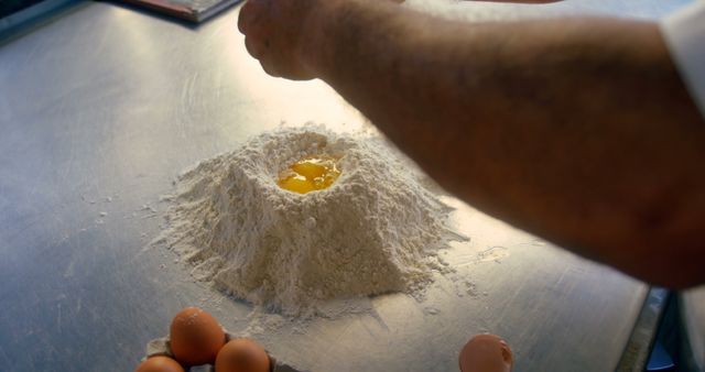 Chef Preparing Fresh Pasta Dough with Flour and Eggs in Kitchen - Download Free Stock Images Pikwizard.com