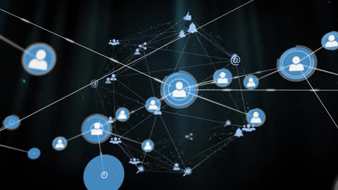 Digital Network Icons and Connections on Black Background